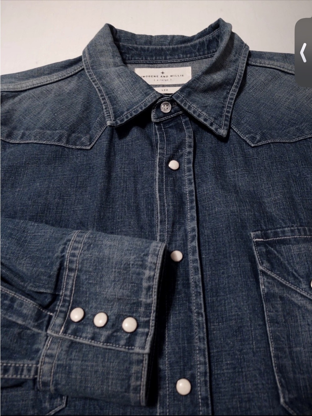 imogene + willie Indigo Denim Western Button-Down Shirt XL
